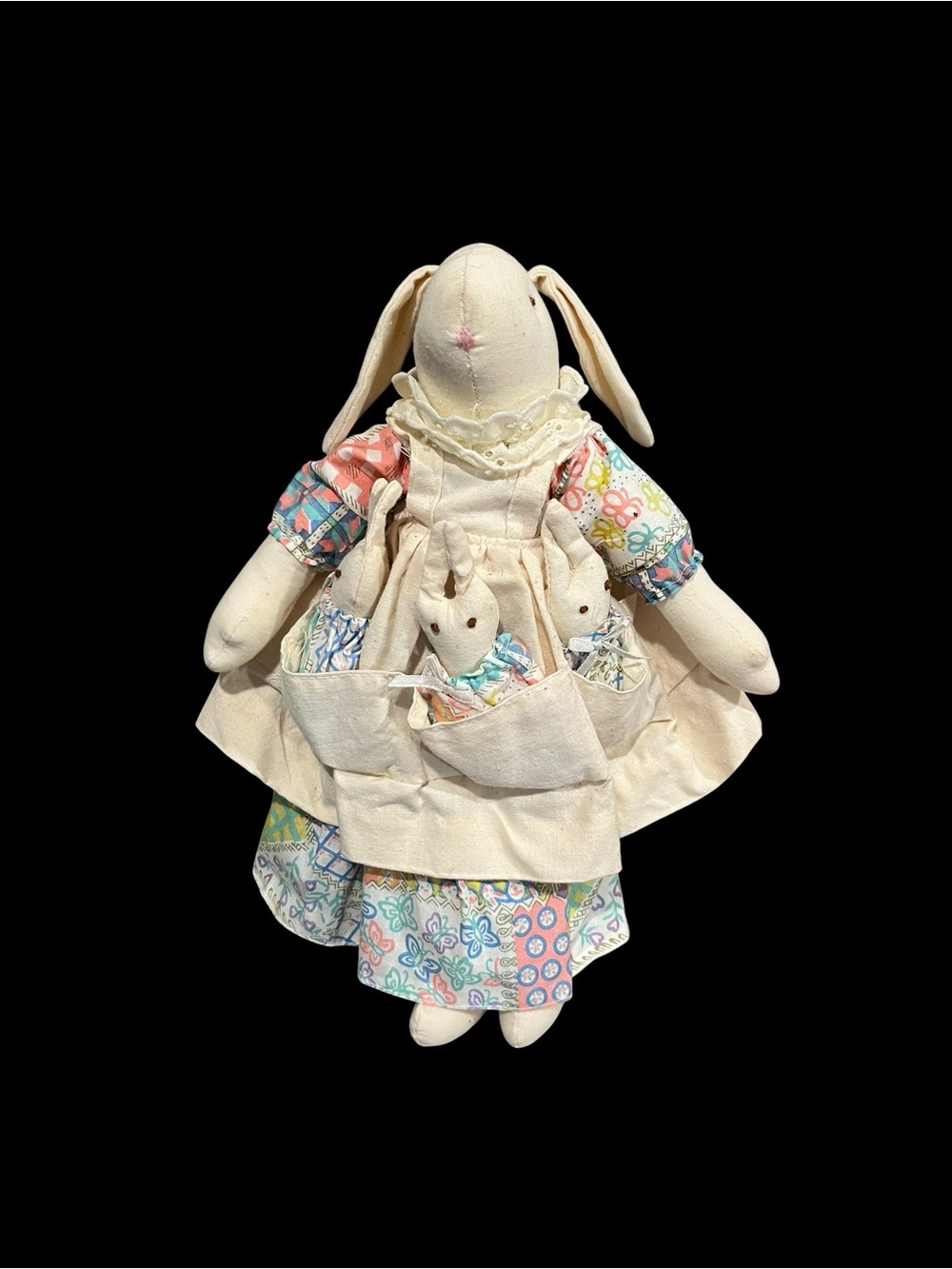 Vintage Caffco Cloth Fabric Folk Art Mother Bunny Rabbit Doll Cottagecore Taiwan